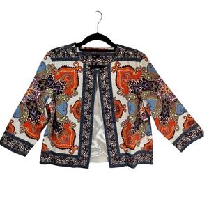6 by Six Paisley Print Open Front Blazer Jacket Multicolor 3/4 Sleeves Size M